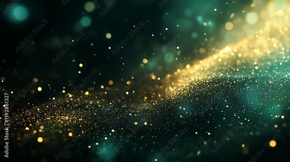 Fototapeta premium Golden particles wave, dark background, abstract design, website banner