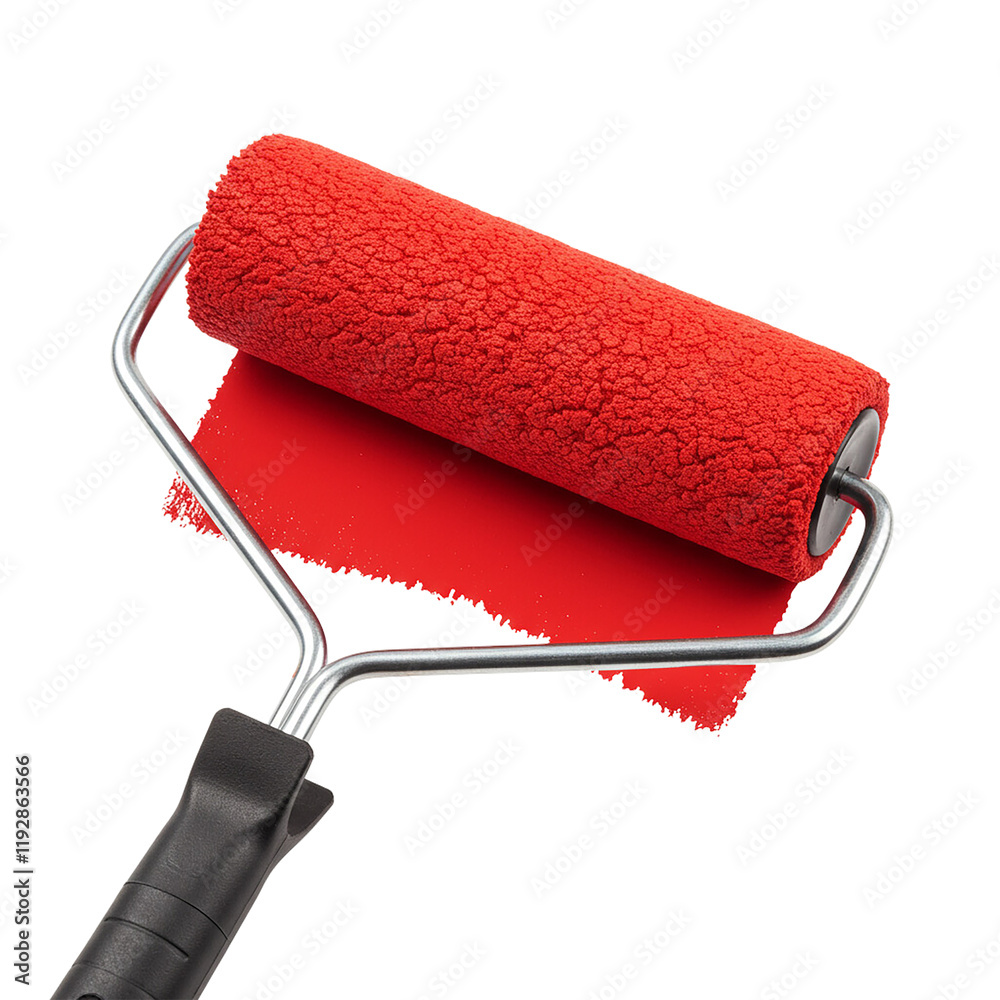 Obraz premium Red Paint Roller on White Background