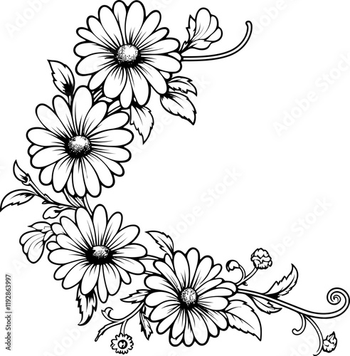 Daisy flower corner drawing