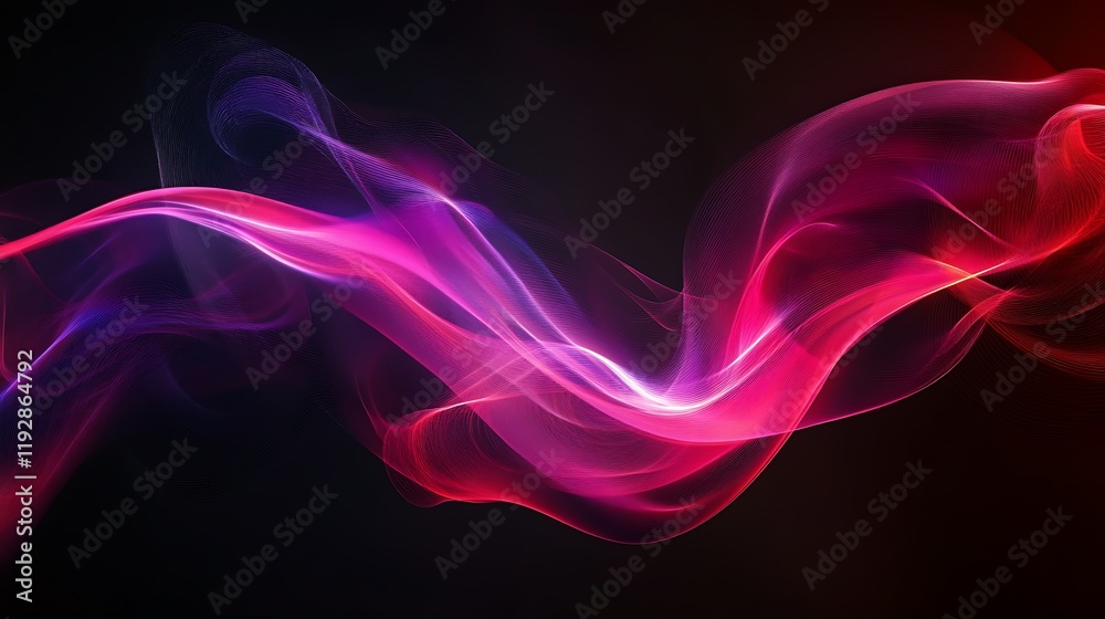 Fototapeta premium Abstract red pink smoke wave design, dark background, digital art, website banner