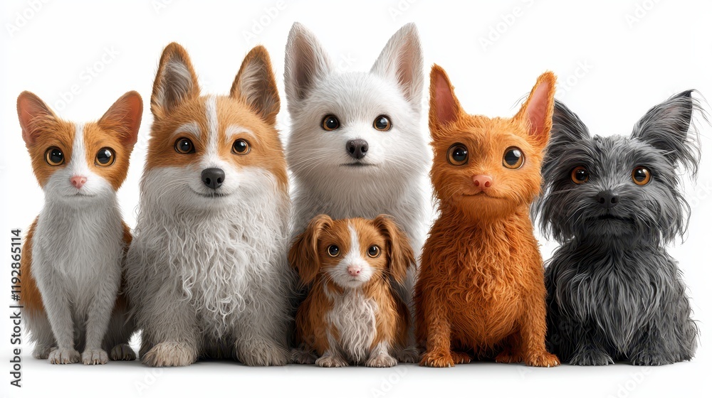 Adorable group of six diverse dogs sitting together. Adorable group of six diverse dogs sitting together.