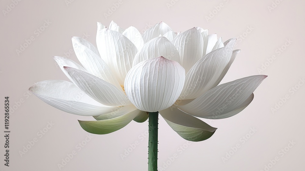 Fototapeta premium Close-up of a pristine white lotus flower against a soft beige background.
