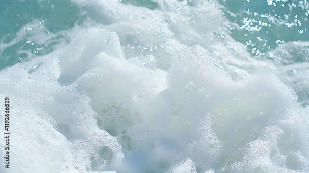 Obraz premium Ocean waves foam closeup, sunny day, sea texture, background for website