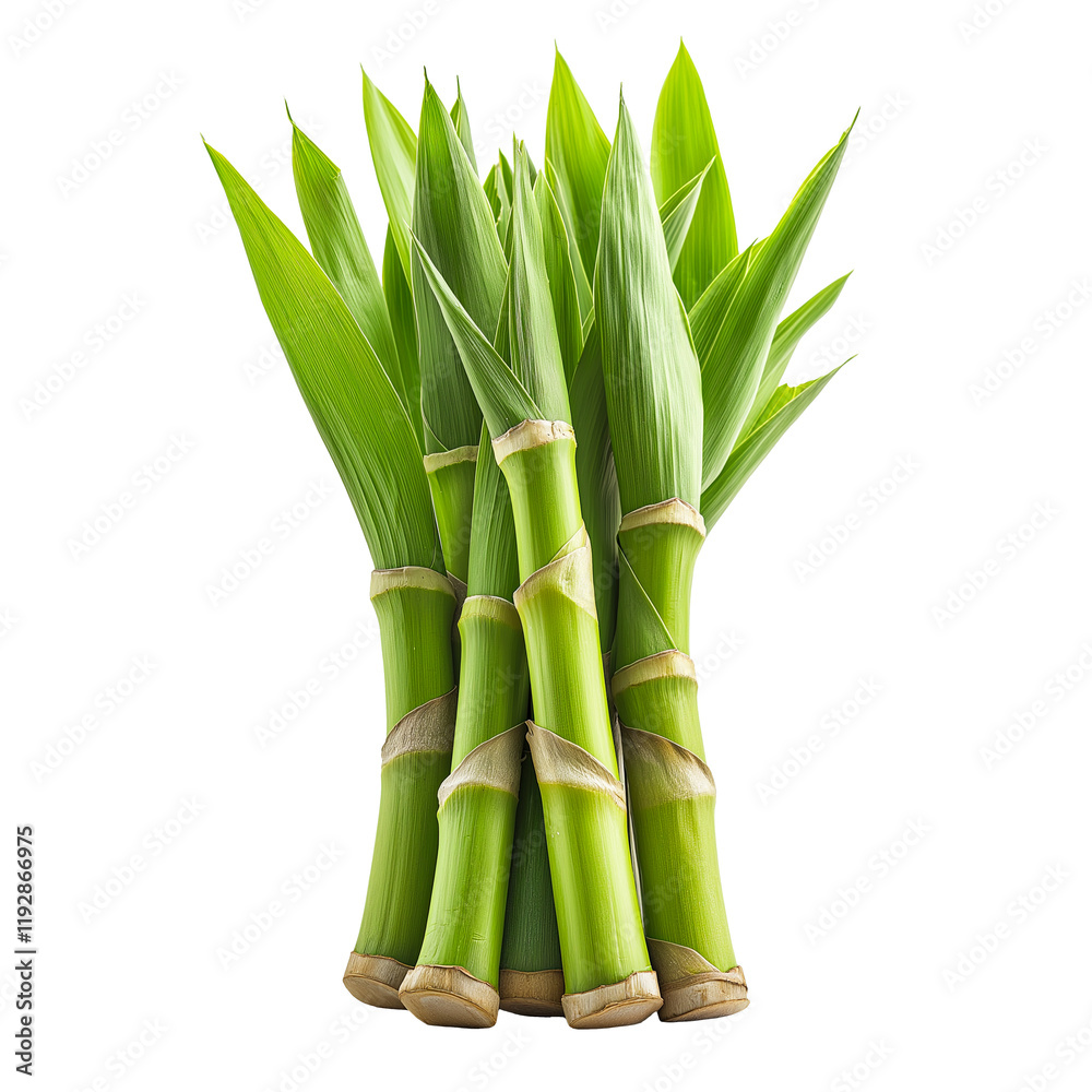 Fototapeta premium a bundle of fresh bamboo sprouts isolated on a transparent background. handful young bamboo shoots, cutout png