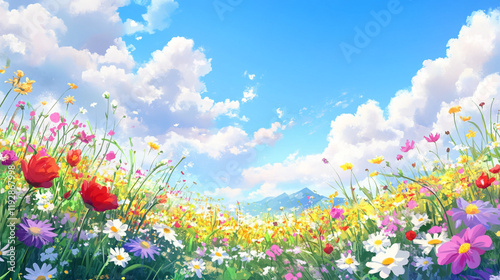 Colorful Wildflower Meadow in Full Bloom - Stunning Spring Landscape
