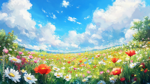 Colorful Wildflower Meadow in Full Bloom - Stunning Spring Landscape
