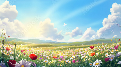 Colorful Wildflower Meadow in Full Bloom - Stunning Spring Landscape