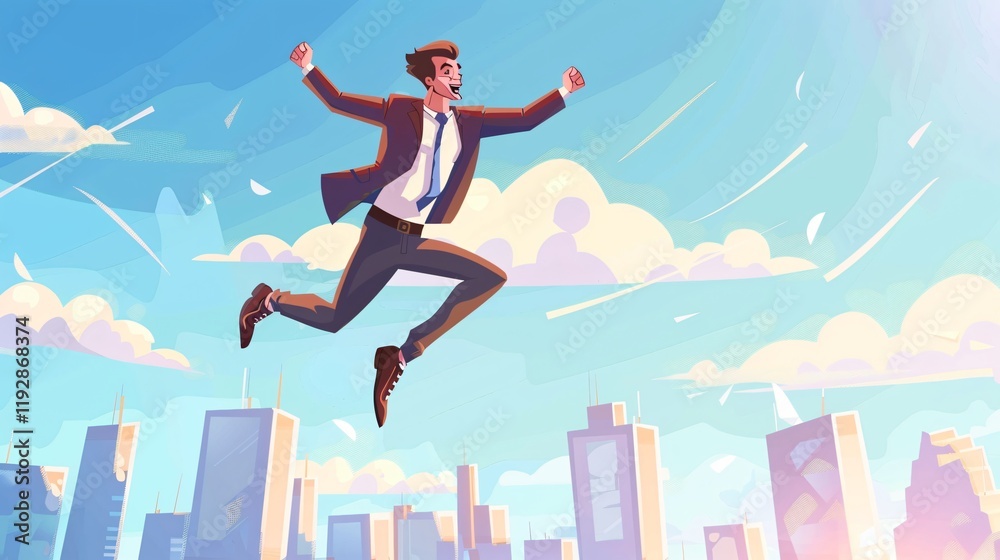 Successful Businessman Jumping in Joy. Creative Business Concept Illustration. Successful Businessman Jumping in Joy. Creative Business Concept Illustration.
