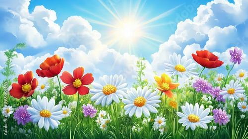Colorful Wildflower Meadow in Full Bloom - Stunning Spring Landscape