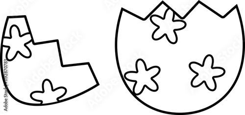 Broken Easter Egg shell coloring drawing. 
Easter egg cracked in half outline.
Hatched Egg Isolated.
Transparent Background.