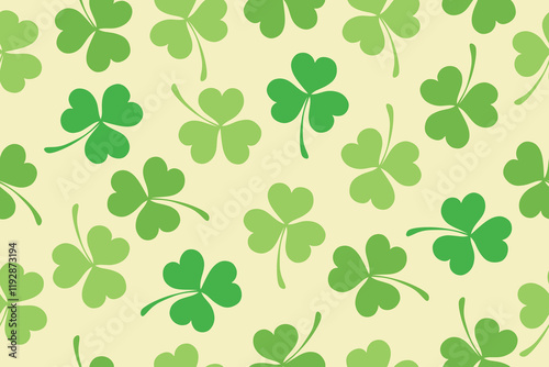 Seamless pattern of clover leaves for St. Patrick's Day. Suitable for wrapping paper, wallpaper, background, card and decoration. Vector Irish clover pattern