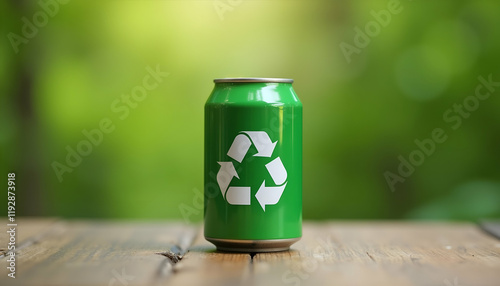 Recycle Green Aluminum Can for Sustainability photo