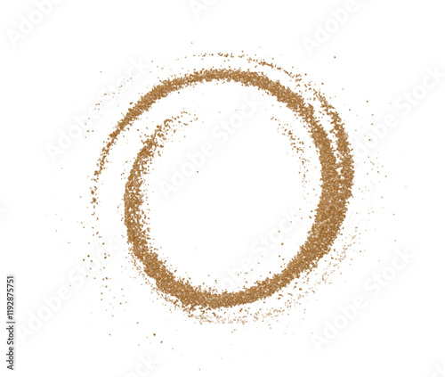 Ground coffee or cocoa powder in a circular swirl pattern on a white background. Ideal for food, drinks, or natural designs