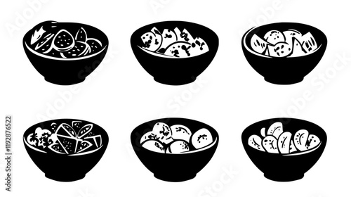 Collection of Antipasto Salad icons, Antipasto Salad vectorized seamless pattern