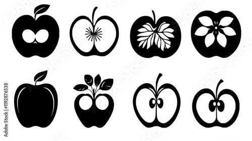 Collection of Apple slices icons, Apple slices vectorized seamless pattern