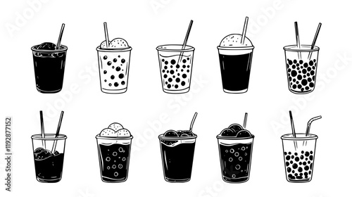Collection of Bubble tea icons, Bubble tea vectorized seamless pattern