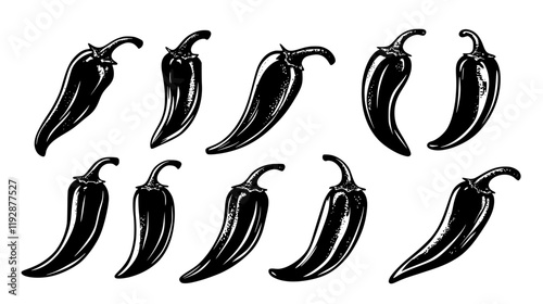 Collection of Cayenne Pepper icons, Cayenne Pepper vectorized seamless pattern