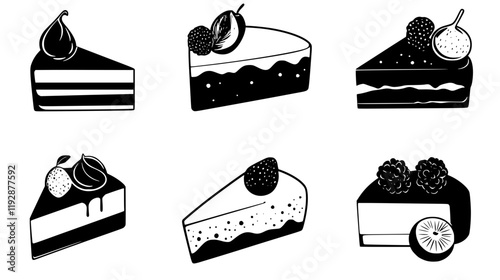 Collection of Cheesecake icons, Cheesecake vectorized seamless pattern