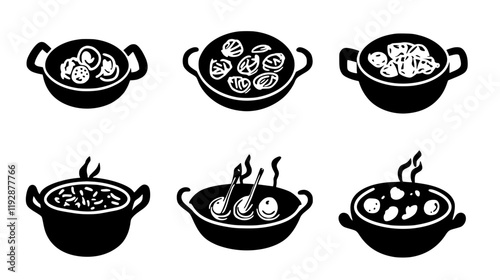 Collection of Chicken Tikka Masala icons, Chicken Tikka Masala vectorized seamless pattern