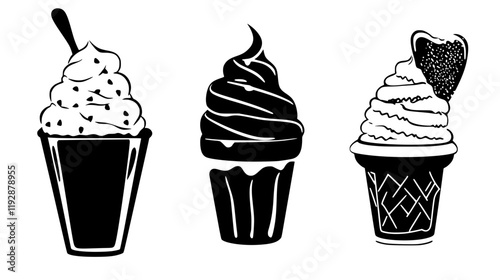 Collection of Fried ice cream continuous icon pattern, Fried ice cream vectorized artwork