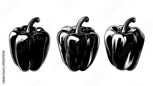 Collection of Grilled bell peppers icons, Grilled bell peppers vectorized seamless pattern