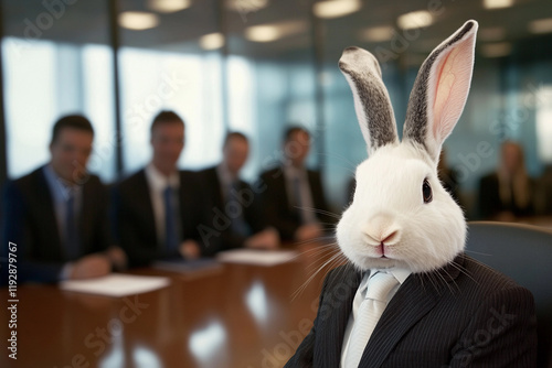 Business meeting with a rabbit in a suit photo