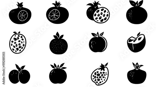 Collection of Pomegranate continuous icon pattern, Pomegranate vectorized artwork