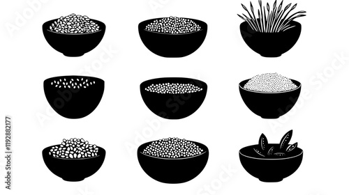 Collection of Sago icons, Sago vectorized seamless pattern