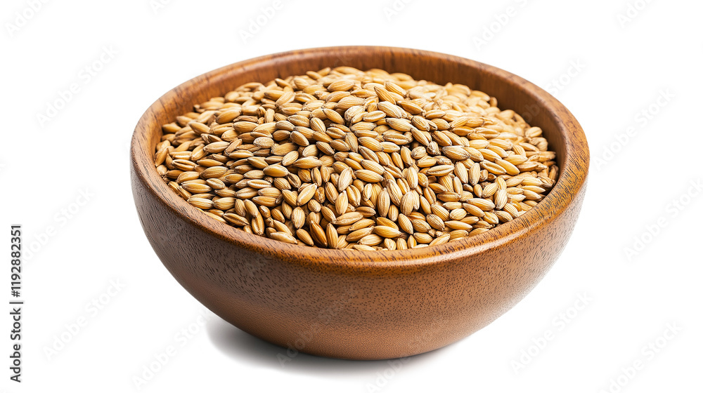 Wooden bowl of barley grains isolated on a white background Wooden bowl of barley grains isolated on a white background