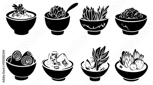 Collection of Spinach artichoke dip icons, Spinach artichoke dip vectorized seamless pattern