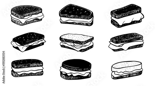 Collection of Turkey and cheese sandwich, food vector art