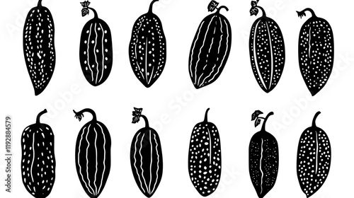 Collection of Bitter melon, vectorized food design