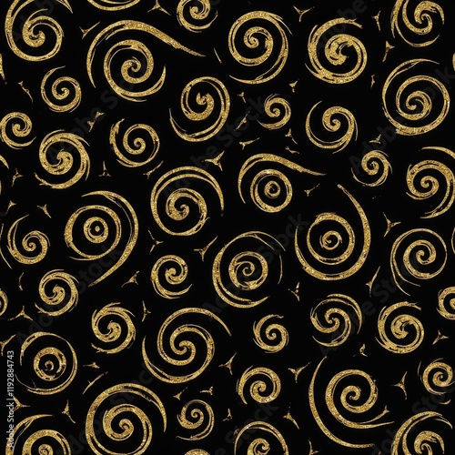 Glittering Gold Swirls on Black Background  

