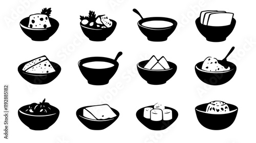 Collection of Cheeses Sauces Dips, vectorized food design