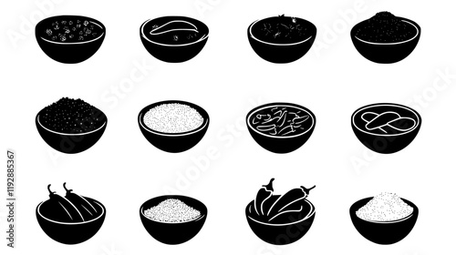 Collection of Chili powder icons, Chili powder vectorized seamless pattern