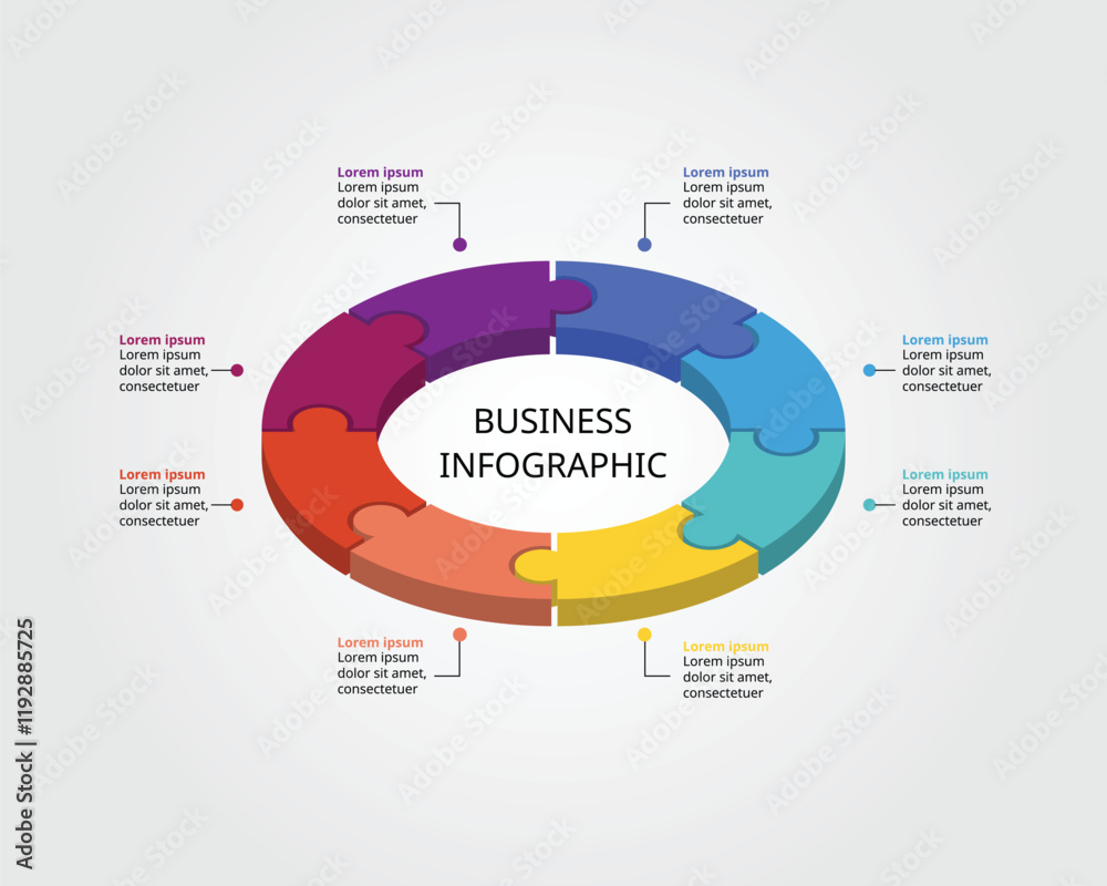 Jigsaw template with number for infographic for presentation for 8 element