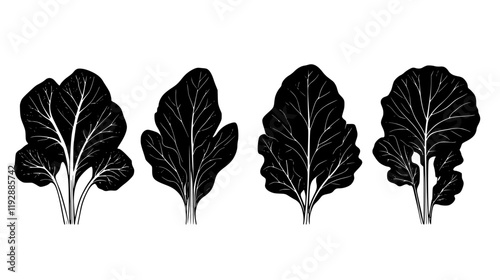 Collection of Collard greens continuous icon pattern, Collard greens vectorized artwork