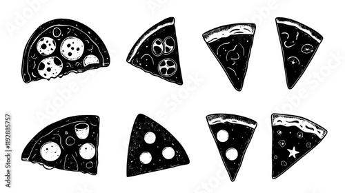 Collection of Cold pizza continuous icon pattern, Cold pizza vectorized artwork