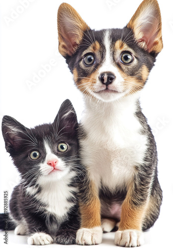 Playful puppy and kitten cozy studio heartwarming pets bright environment close-up friendship