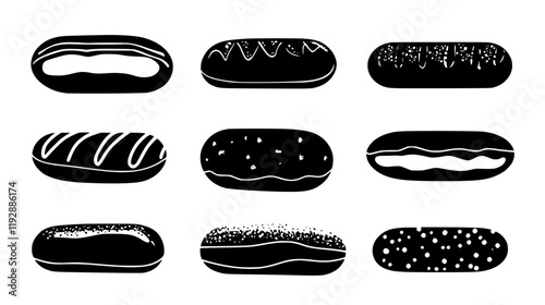 Collection of Eclairs icons, Eclairs vectorized seamless pattern