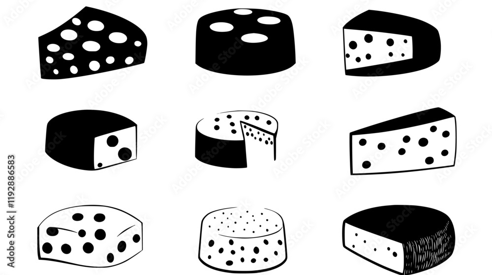Collection of Fontina icons, Fontina vectorized seamless pattern Collection of Fontina icons, Fontina vectorized seamless pattern