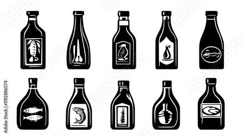 Collection of Fish Sauce icons, Fish Sauce vectorized seamless pattern