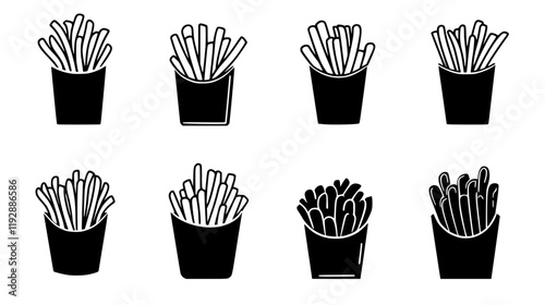 Collection of French fries icons, French fries vectorized seamless pattern