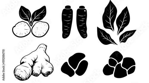 Collection of Ginger icons, Ginger vectorized seamless pattern