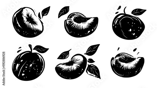 Collection of Grilled peaches icons, Grilled peaches vectorized seamless pattern