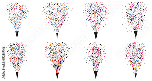 Confetti party popper icon vector. Set of colorful confetti party popper design. Celebration confetti popper icon vector. Festive party popper with confetti vector illustration