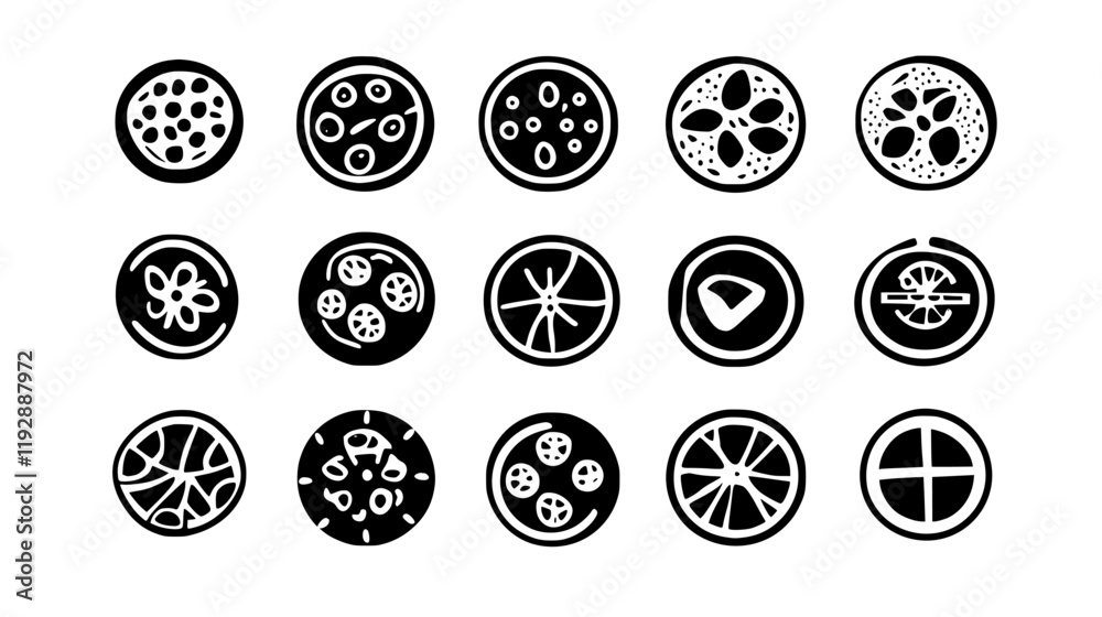 Collection of Mini Pizzas, vectorized food design Collection of Mini Pizzas, vectorized food design