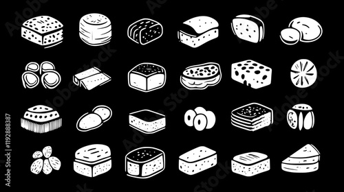 Collection of Paneer icons, Paneer vectorized seamless pattern
