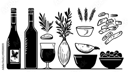 Collection of Penne with vodka sauce icons, Penne with vodka sauce vectorized seamless pattern
