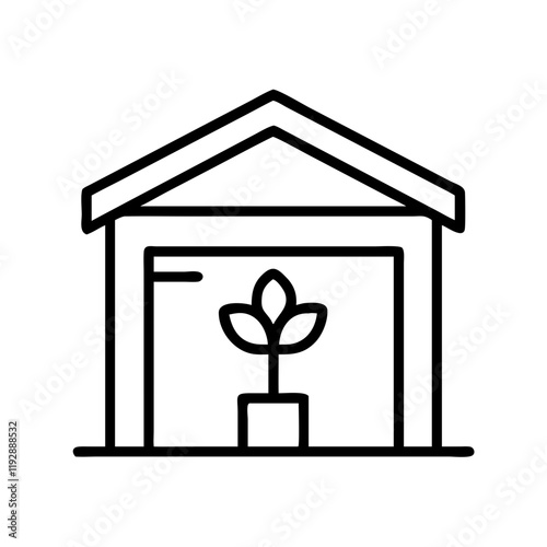 garden shed icon, garden shed line art - simple line art of garden shed, perfect for garden shed logos and icons and themed design